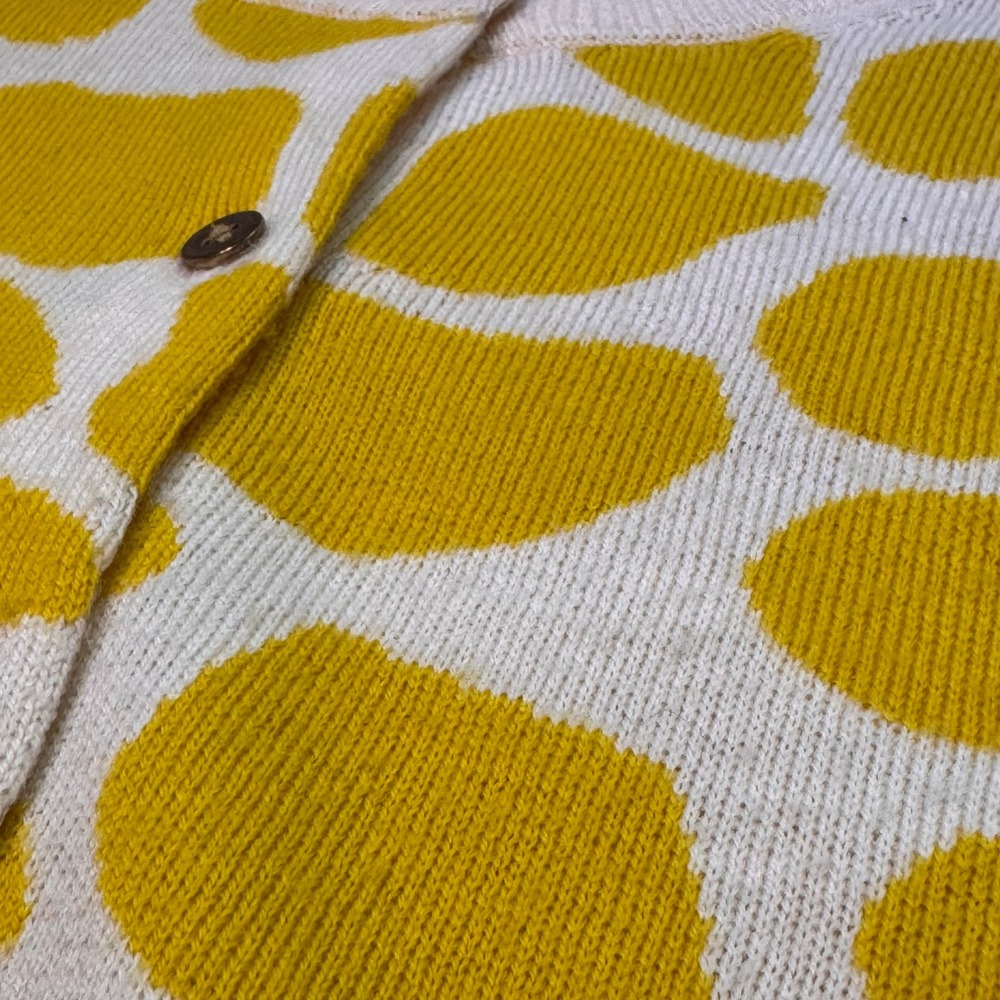 J.Crew Giraffe Print Merino Wool Cardigan Women's M Mustard Yellow Cream - Picture 4 of 11